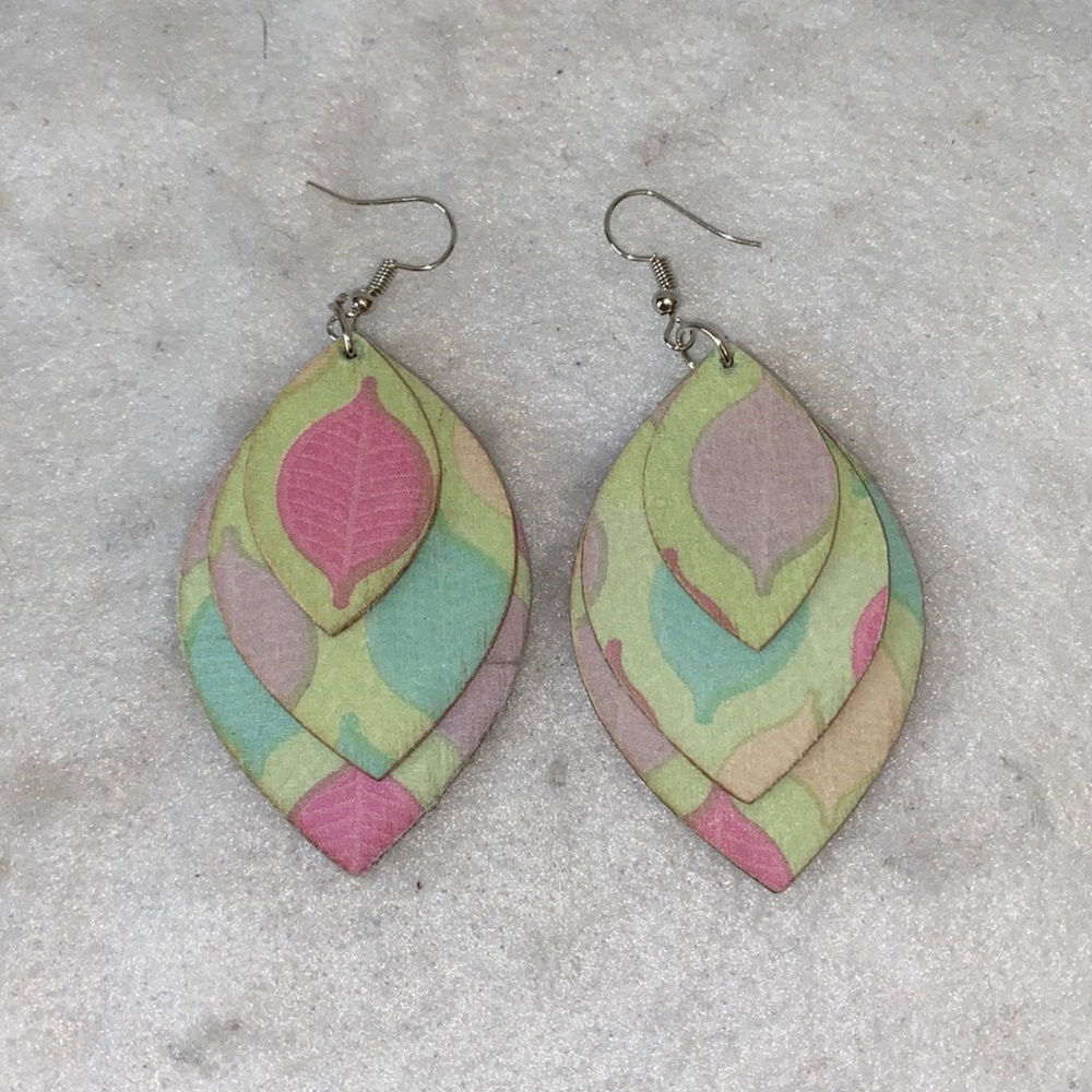 Three Tier Multi Color Geometric Hand Crafted Earrings